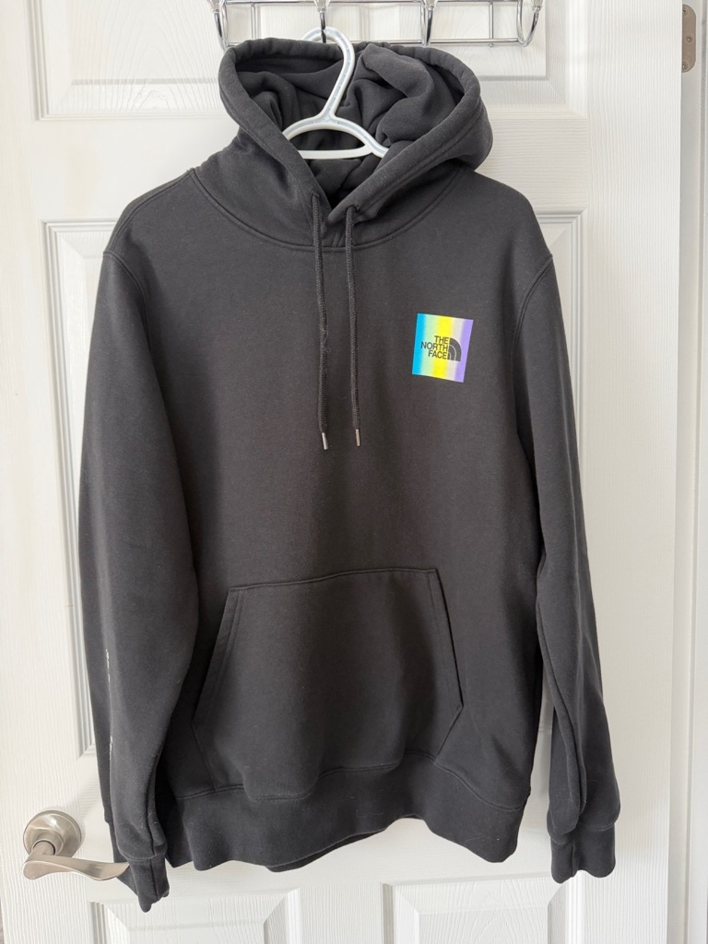 The North Face Black Pullover Hoodie with Rainbow Square Logo
